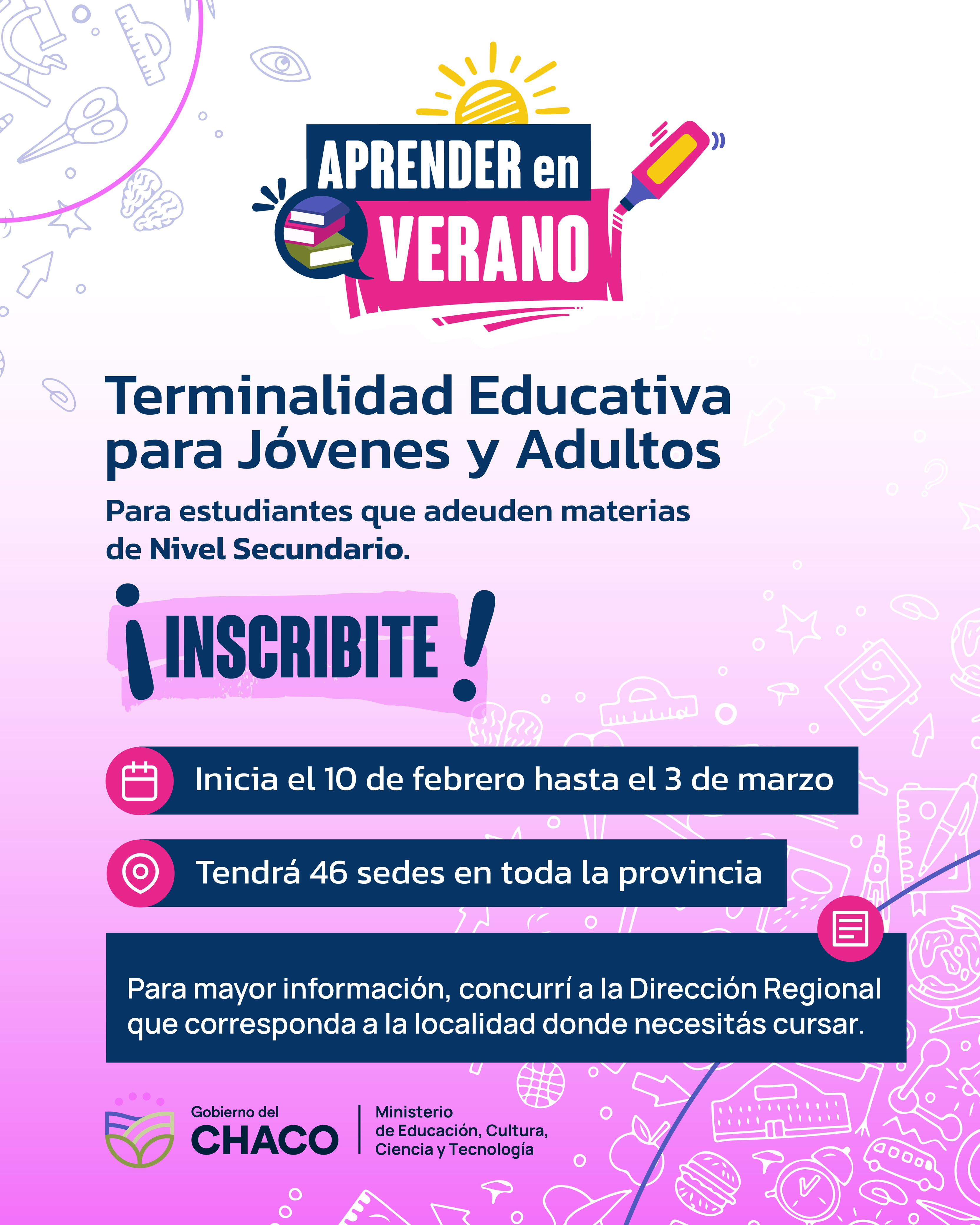 APRENDER EN VERANO OFRECE TERMINALIDAD EDUCATIVA PARA JÓVENES Y ADULTOS