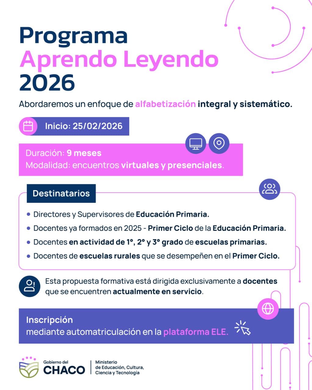 EDUCACIÓN ABRE INSCRIPCIONES PARA EL CURSO DE FORMACIÓN DOCENTE “APRENDO LEYENDO 2026”