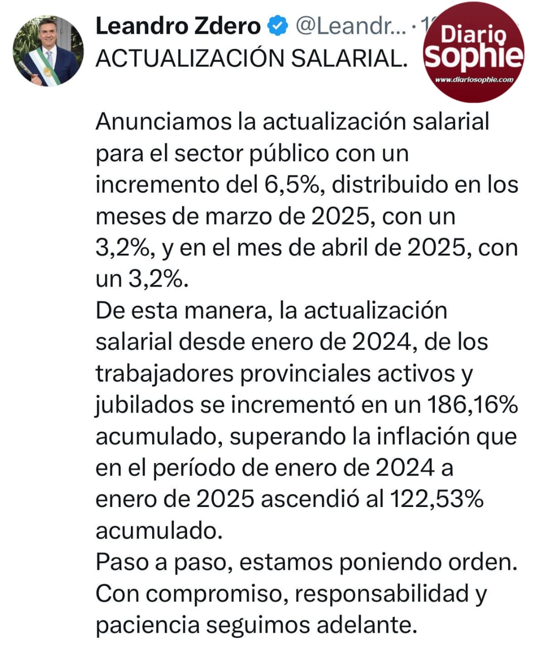 EL GOBERNADOR ZDERO ANUNCIÓ ACTUALIZACIÓN SALARIAL PARA EL SECTOR PÚBLICO