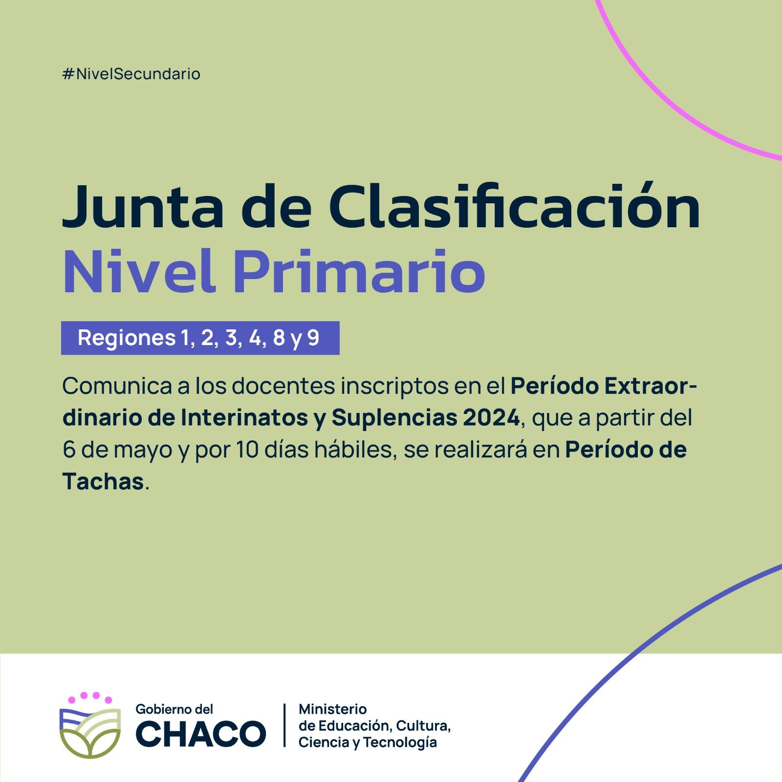 JUNTA DE CLASIFICACIÓN NIVEL PRIMARIO: PERÍODO DE TACHAS DE INTERINATOS Y SUPLENCIAS