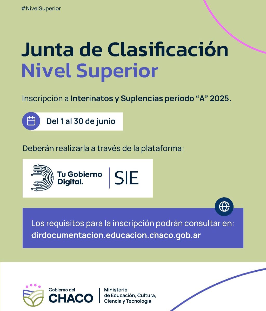 JUNTA DE CLASIFICACIÓN DE NIVEL SUPERIOR:  INSCRIPCIÓN A INTERINATOS Y SUPLENCIAS 2025
