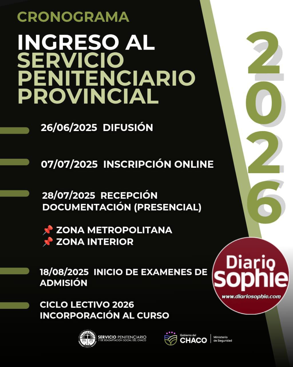 CICLO LECTIVO 2026: INGRESO AL SERVICIO PENITENCIARIO PROVINCIAL