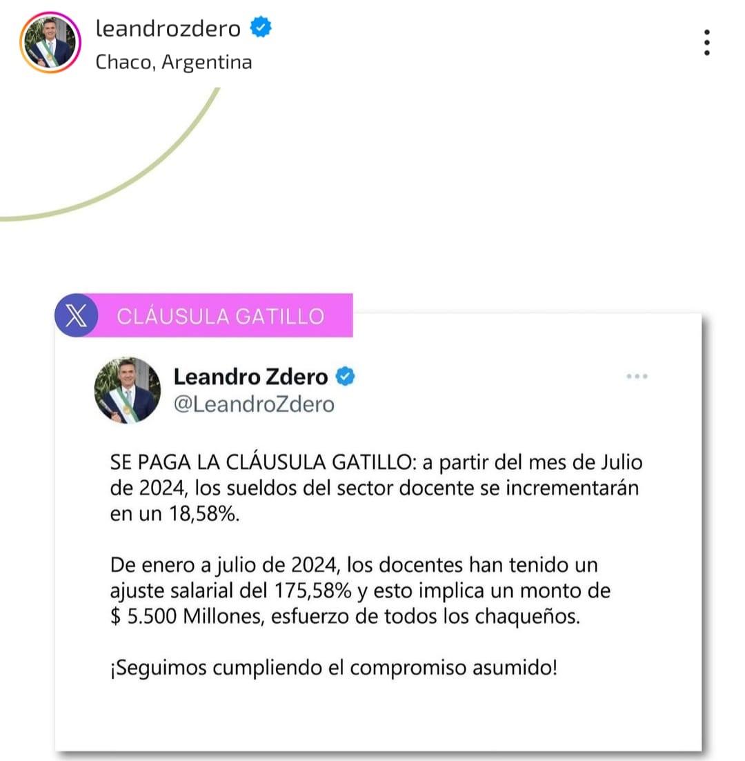 EL GOBERNADOR ZDERO ANUNCIÓ EL PAGO DE LA CLÁUSULA GATILLO