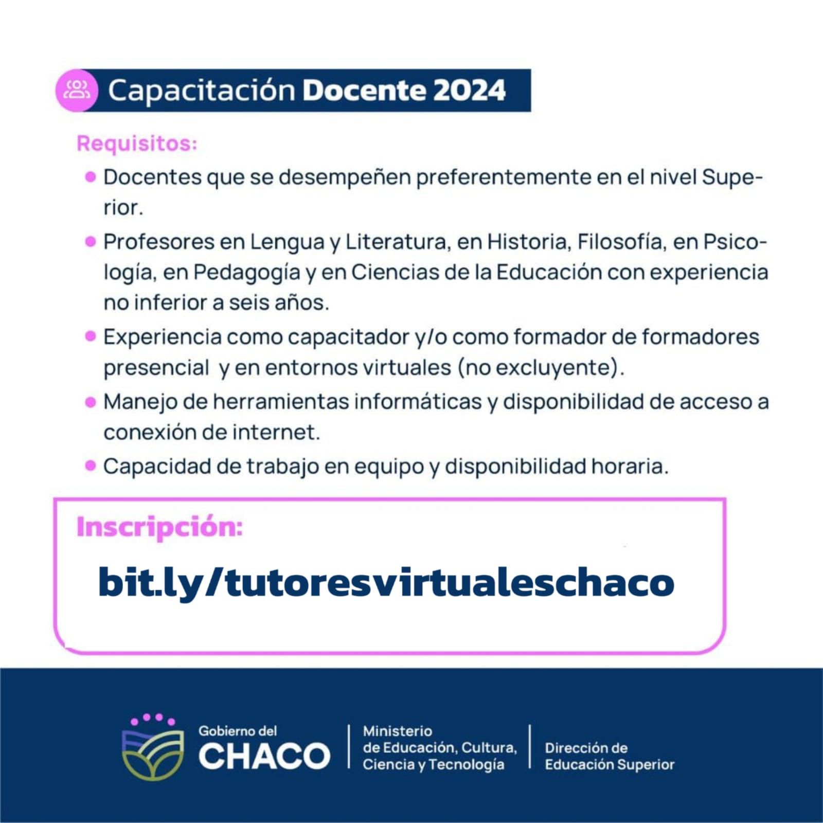 CAPACITACIÓN DOCENTE 2024: EDUCACIÓN ABRE CONVOCATORIA PARA CUBRIR CARGO DE TUTOR VIRTUAL