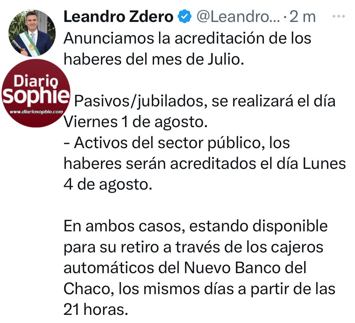 EL GOBIERNO PROVINCIAL ANUNCIÓ EL PAGO DE SUELDOS DE JULIO