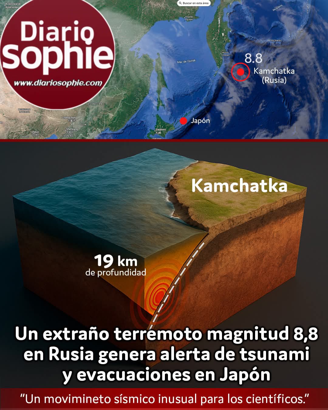 Terremoto de 8.8 sacude Kamchatka y desata alerta de tsunami global.