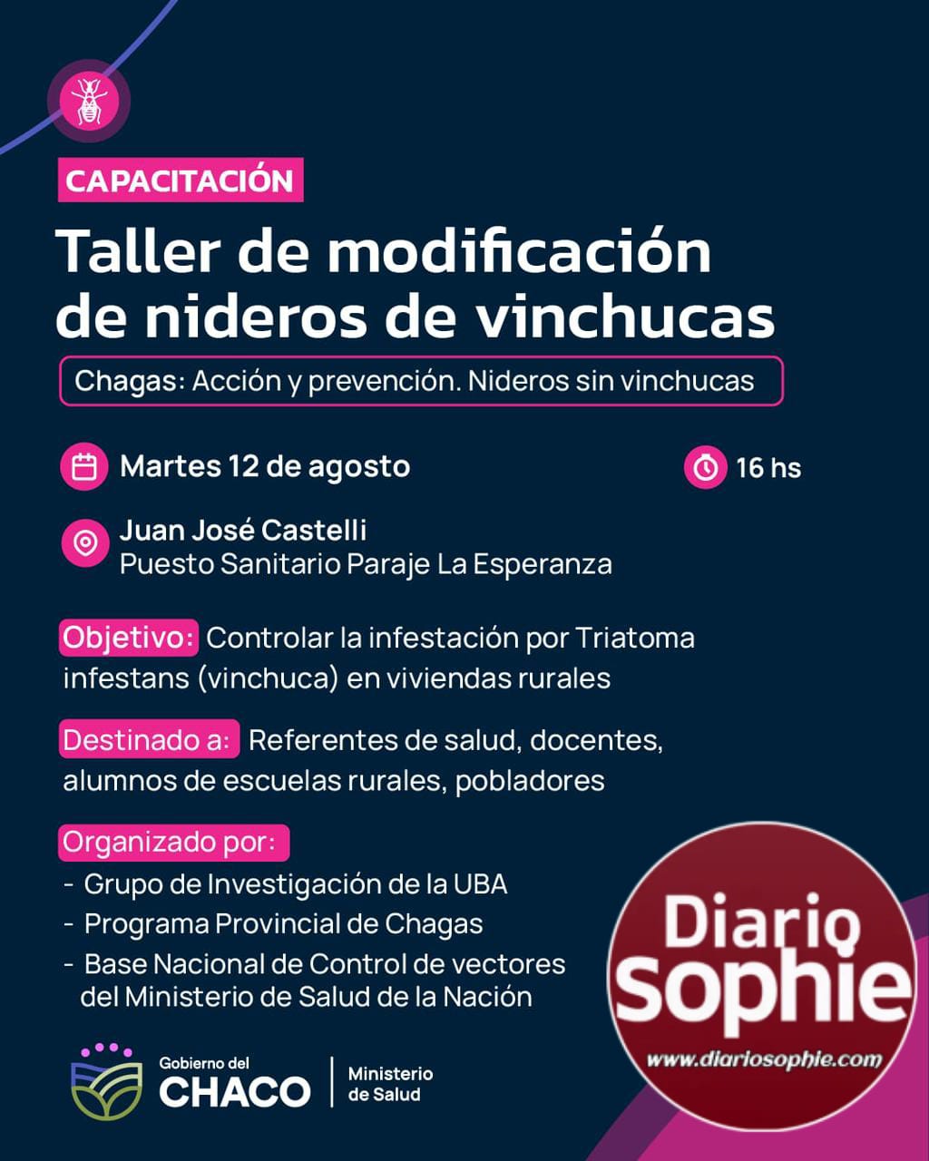 CASTELLI: SALUD CAPACITARÁ A LA COMUNIDAD SOBRE TRATAMIENTO Y PREVENCIÓN DE VINCHUCAS