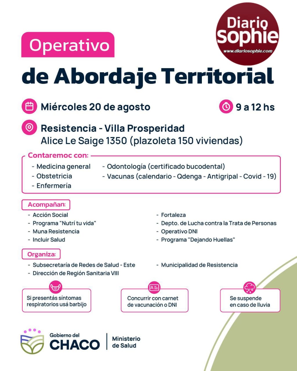 SALUD: NUEVO OPERATIVO DE ABORDAJE TERRITORIAL EN RESISTENCIA