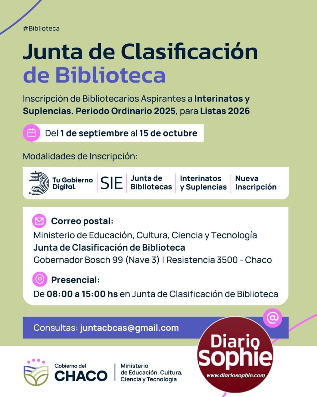 ATENCIÓN DOCENTES BIBLIOTECARIOS: SE ABRE INSCRIPCIÓN A INTERINATOS Y SUPLENCIAS