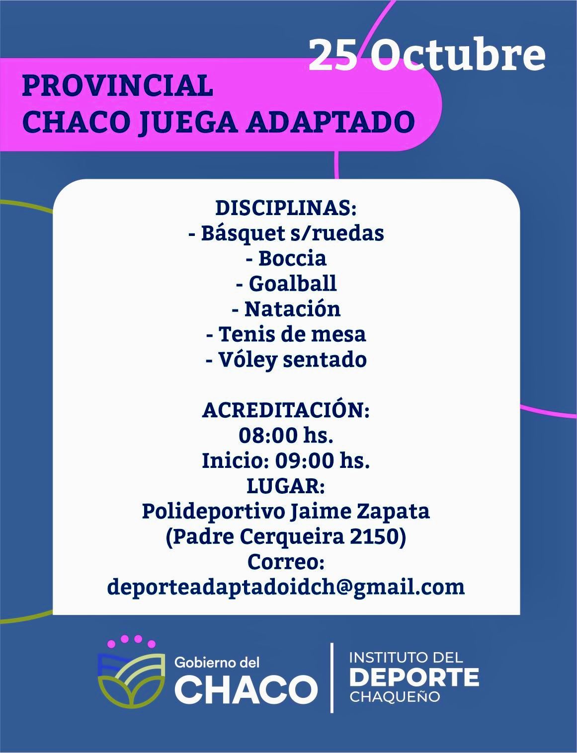 HOY VIERNES SE VIVIRÁ UNA GRAN JORNADA CON LA FINAL PROVINCIAL DE “CHACO JUEGA ADAPTADO”