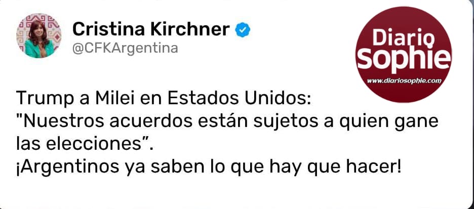 CRISTINA KIRCHNER SE EXPRESÓ TRAS EL ENCUENTRO ENTRE MILEI Y TRUMP. .