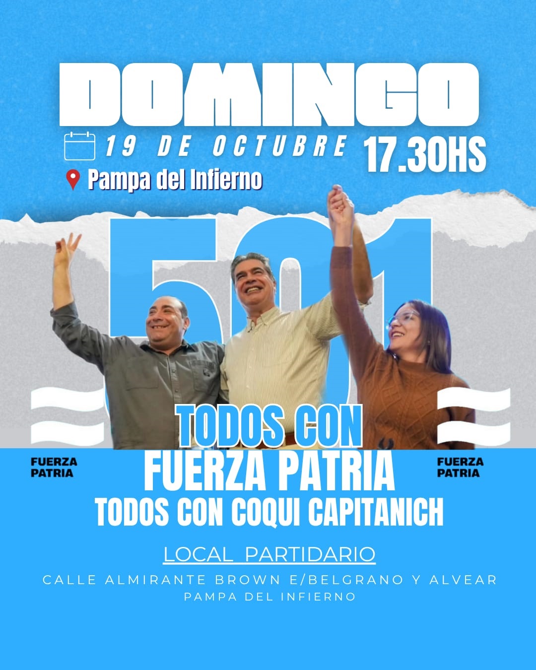 ACTO POLÍTICO EN PAMPA DEL INFIERNO: FUERZA PATRIA MOVILIZA A SU MILITANCIA JUNTO A COQUI CAPITANICH.