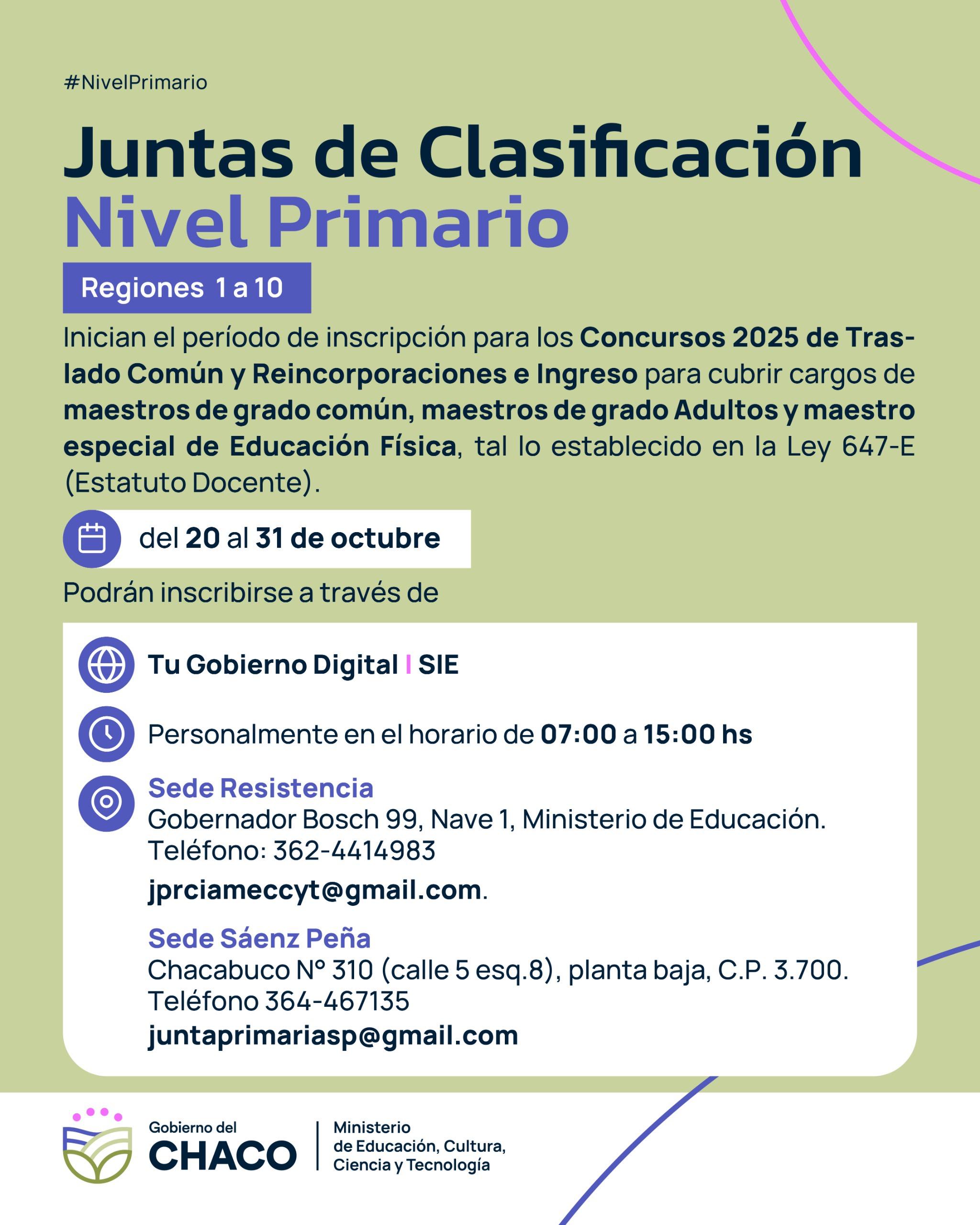 JUNTAS DE CLASIFICACIÓN DE NIVEL PRIMARIO: SE ABRIÓ INSCRIPCIÓN PARA CONCURSOS DE TRASLADO E INGRESO 2025