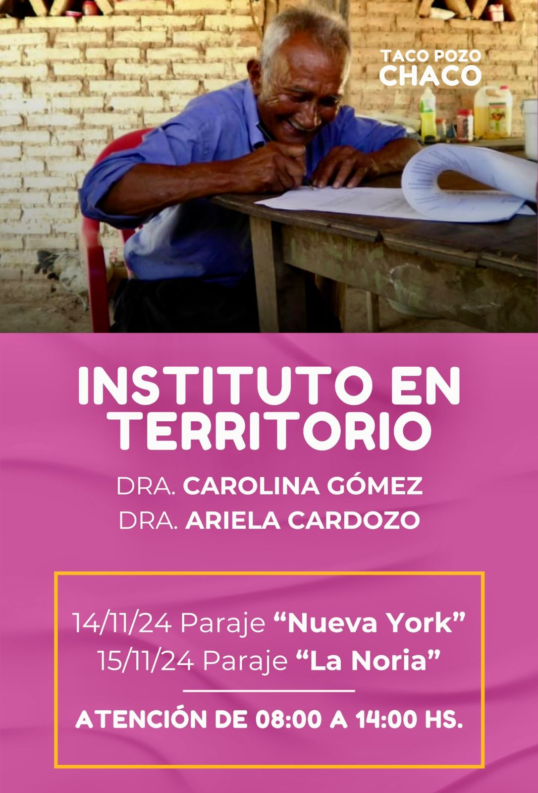 INSTITUTO EN TERRITORIO: EL OPERATIVO QUE REGULARIZA TIERRAS RURALES VUELVE A TACO POZO ESTE 14 Y 15 DE NOVIEMBRE