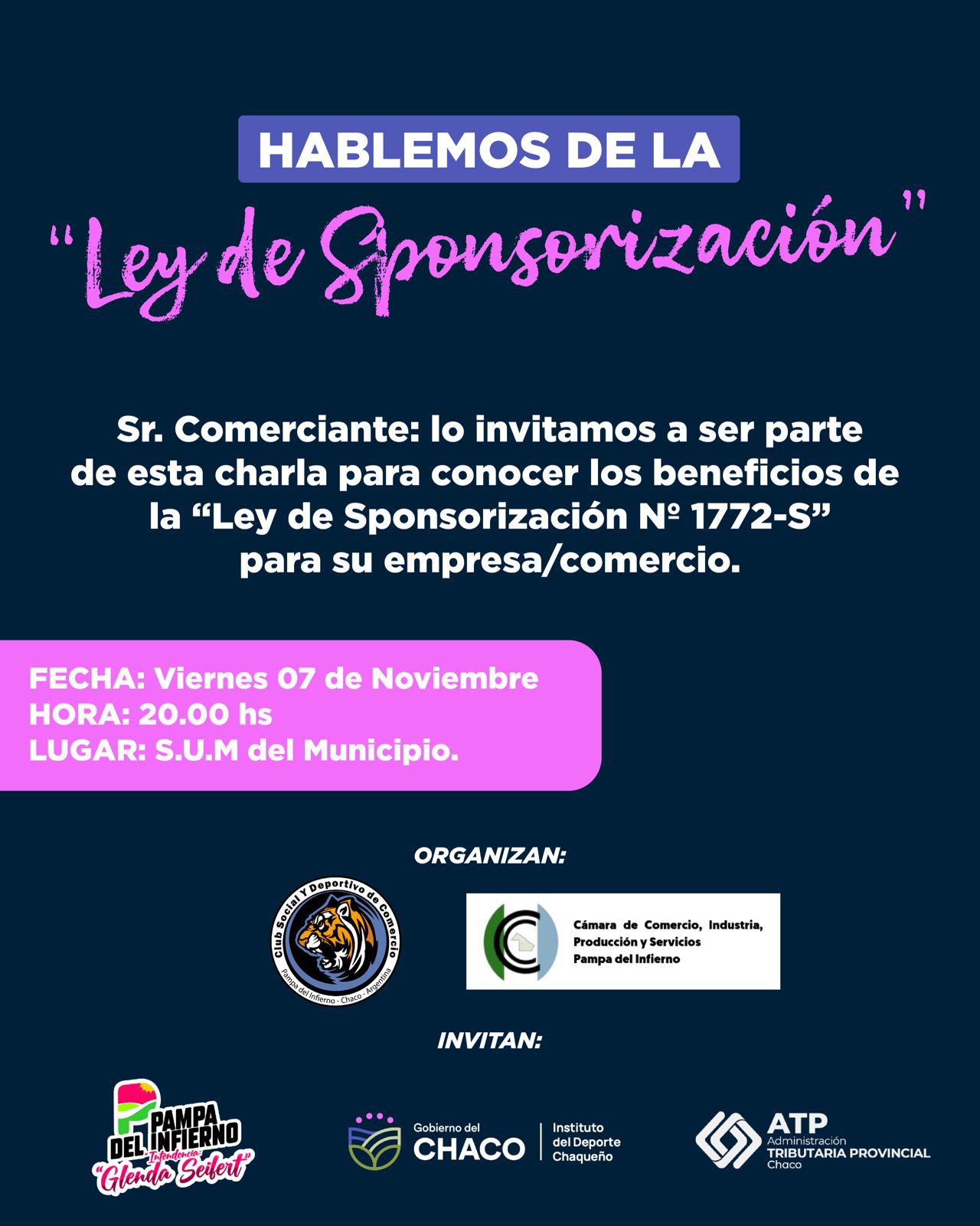 CHARLA INFORMATIVA SOBRE LA LEY DE SPONSORIZACIÓN DEPORTIVA EN PAMPA DEL INFIERNO
