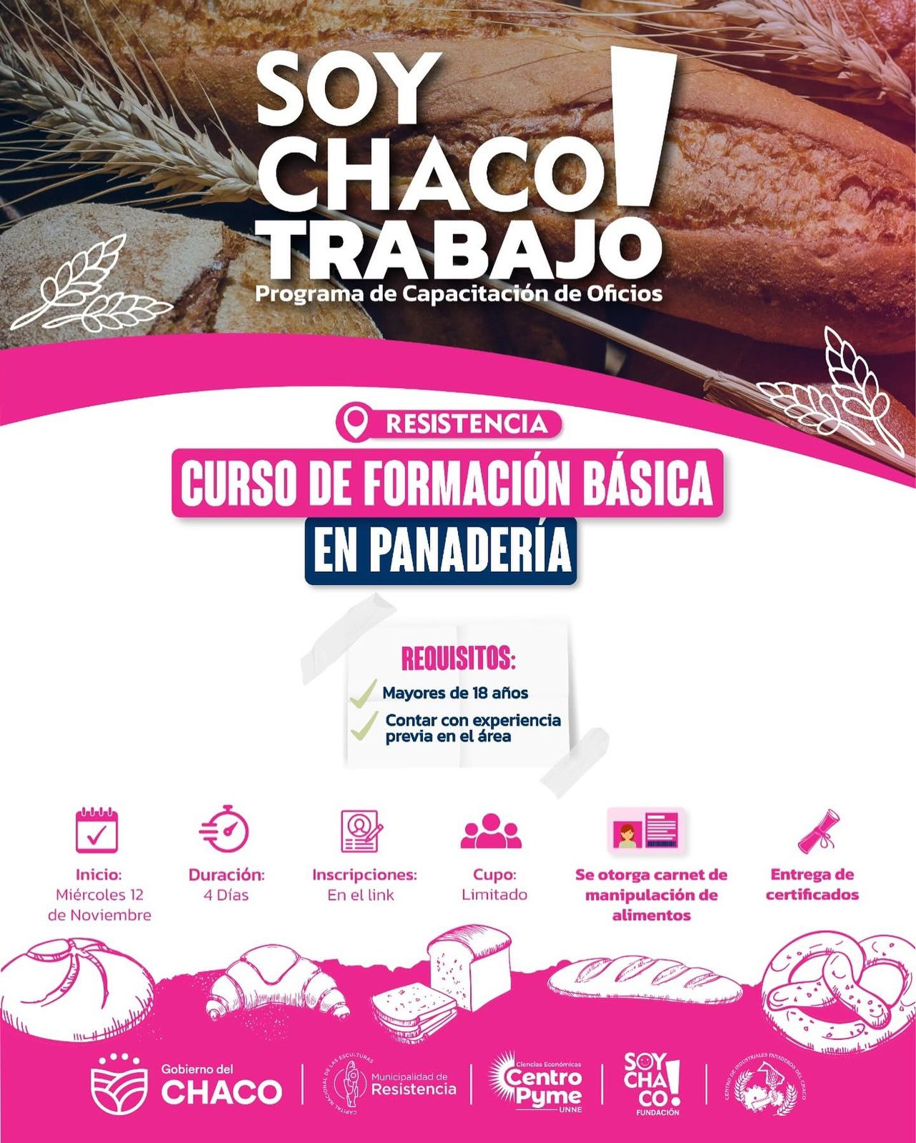 CAPACITACIÓN LABORAL: CURSO DE FORMACIÓN EN PANADERÍA DEL PROGRAMA “SOY CHACO TRABAJO”
