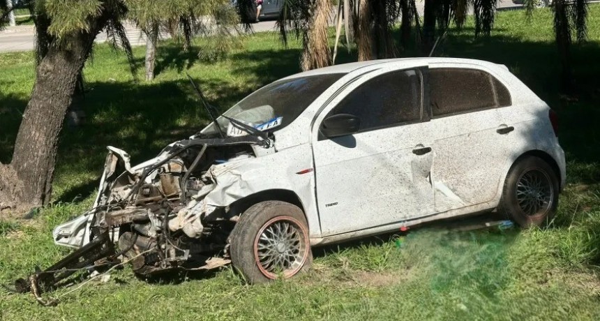 ACCIDENTE EN LA RUTA 95: UN AUTOMÓVIL PERDIÓ EL CONTROL Y CHOCÓ CONTRA UNA COLUMNA Y UN ÁRBOL