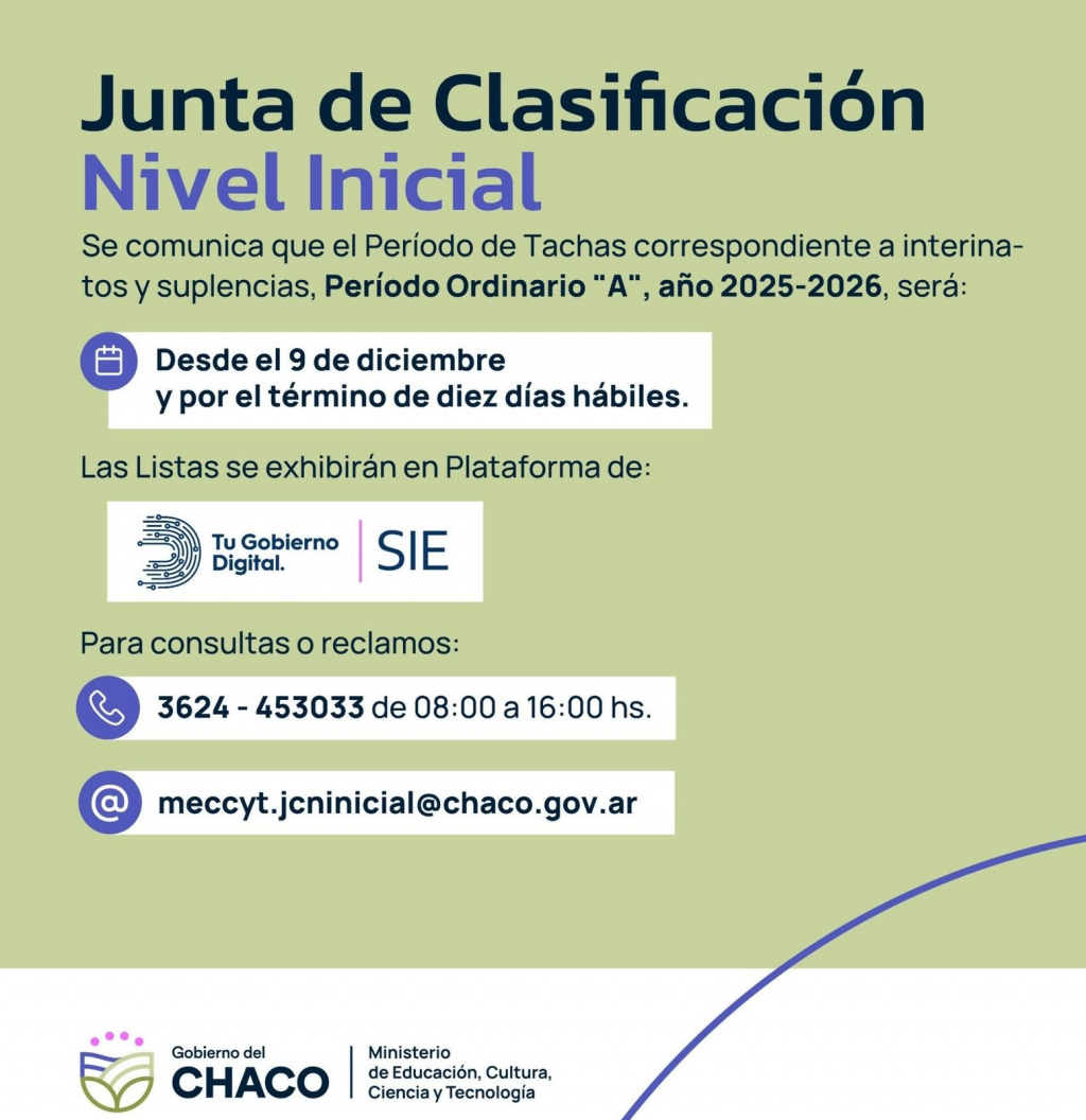 NIVEL INICIAL: ABRE PERIODO DE TACHAS DE INTERINATOS Y SUPLENCIAS